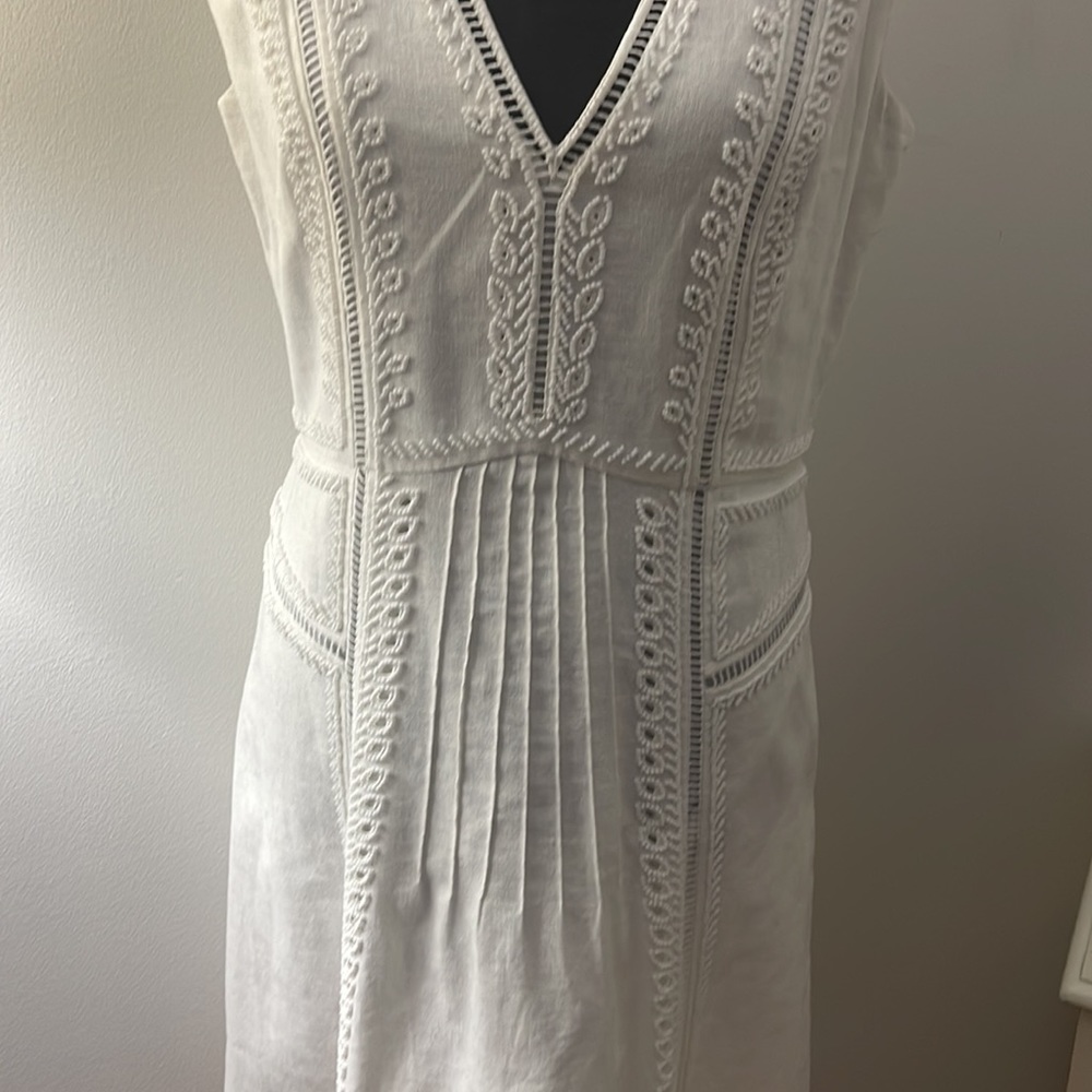 Kobi Halperin White Linen/Cotton Beaded Dress 10 - Picture 2 of 16